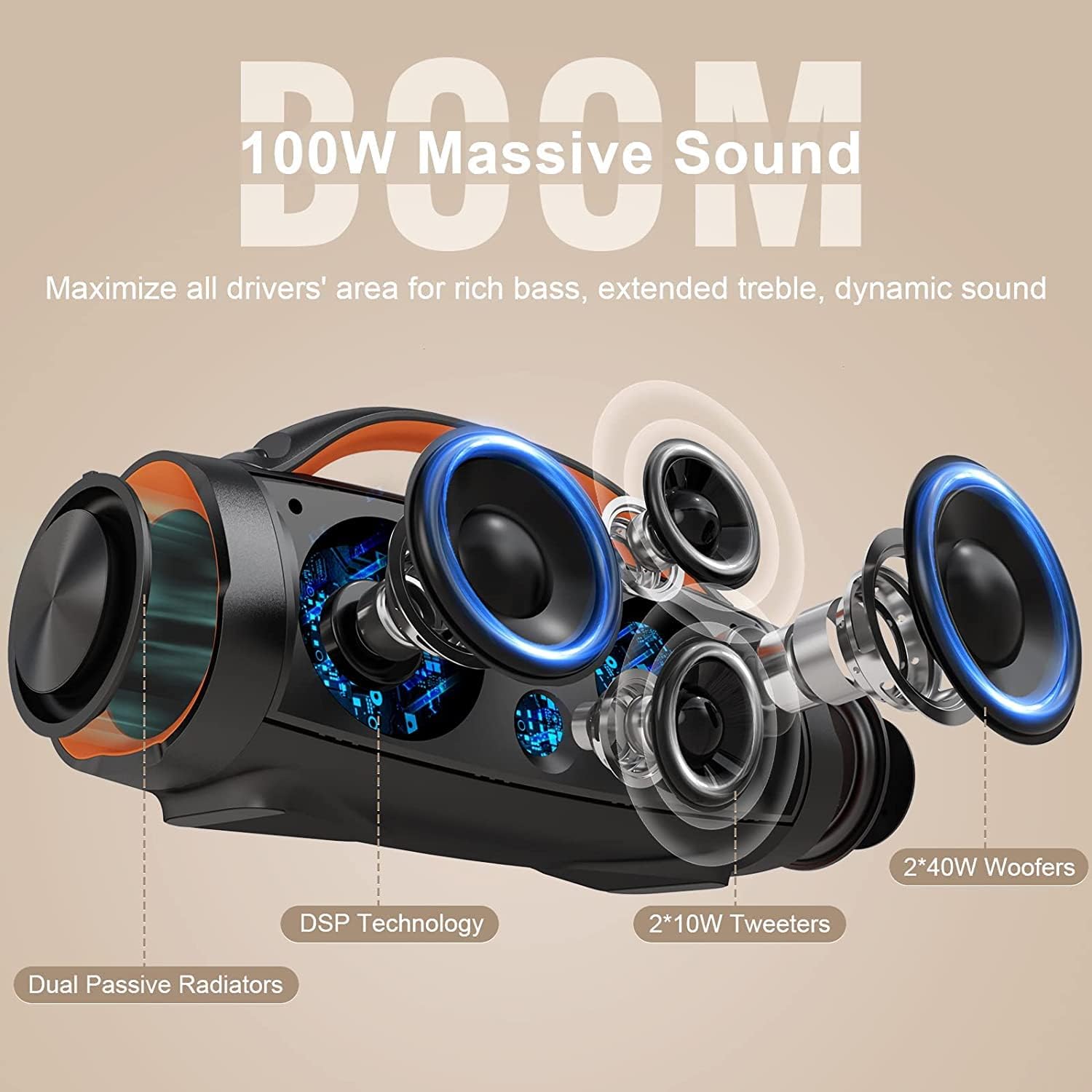 DOSS Extreme Boom Pro Bluetoothスピーカー DOSS Extreme Boom Pro Bluetooth Speaker with 100W Stereo Sound